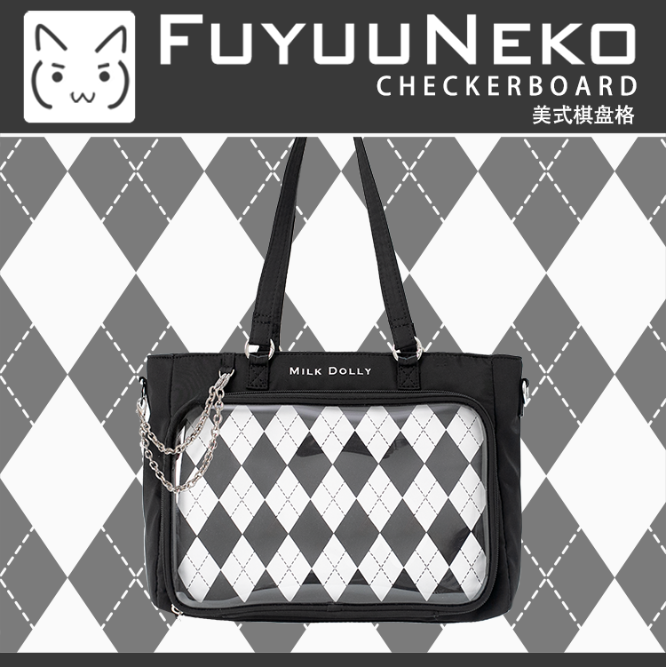 【予約】浮遊猫 「チェック柄」痛バッグ 2wayトート サテン