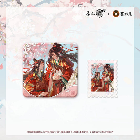 【蒼妹児】魔道祖師 桃風箋シリーズ スクエア缶バッジ＆切手セット