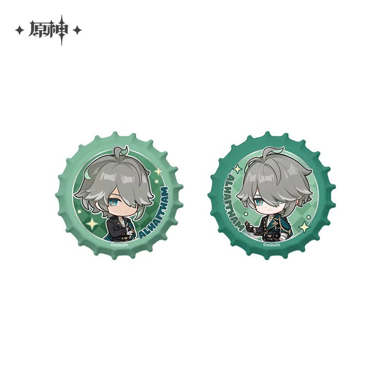 原神「璀夜華宴」シリーズ・アルハイゼン デフォルメボトルキャップ型マグネット缶バッジセット