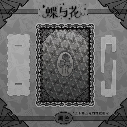 BeautyGoods 蝶と花 ブラックレース アクリルフレーム大