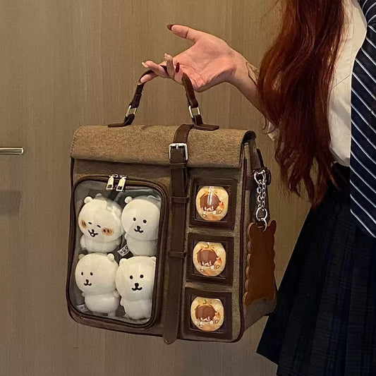 銭一波 ロールトップ スクール風 20cmぬい用 2WAY痛バッグ ブラウン