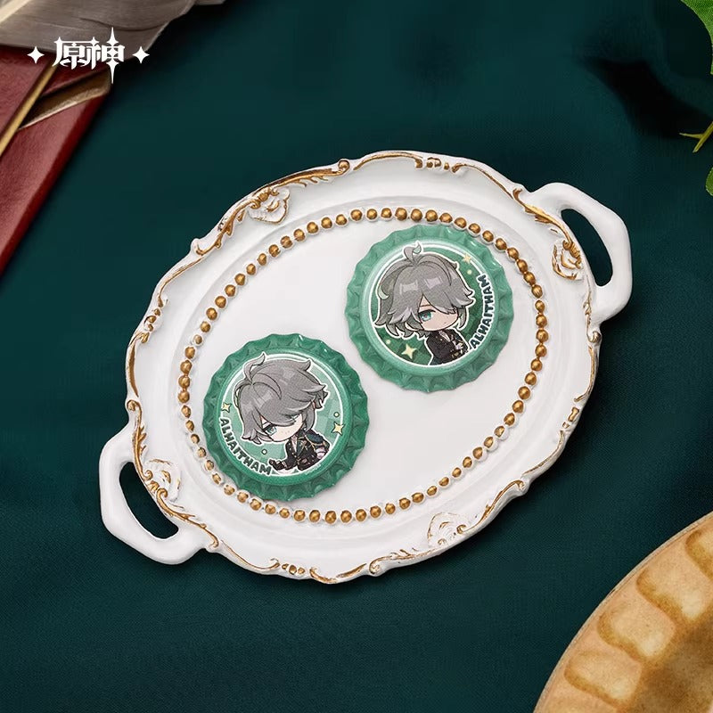 原神「璀夜華宴」シリーズ・アルハイゼン デフォルメボトルキャップ型マグネット缶バッジセット