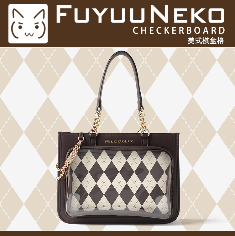【予約】浮遊猫 「チェック柄」痛バッグ 2wayトート レザー