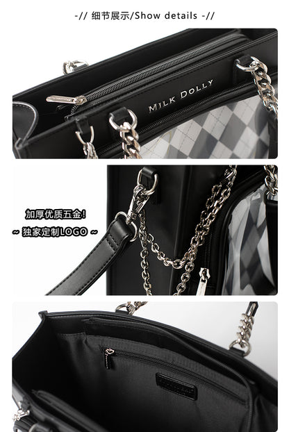 【予約】浮遊猫 「チェック柄」痛バッグ 2wayトート レザー
