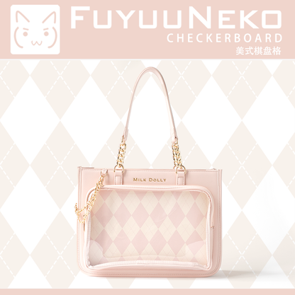 【予約】浮遊猫 「チェック柄」痛バッグ 2wayトート レザー