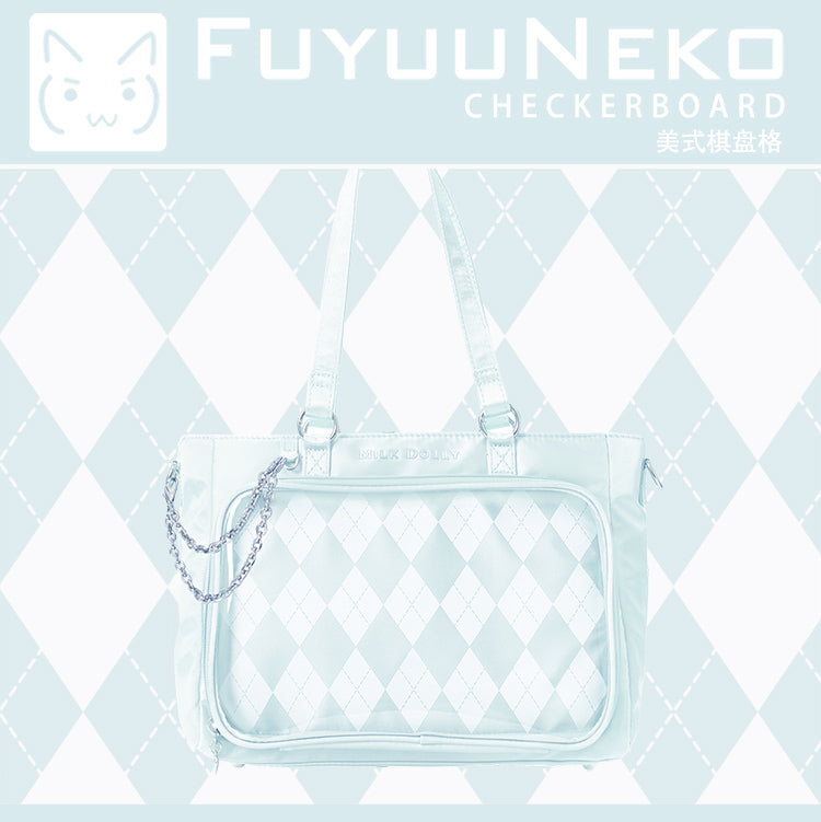 【予約】浮遊猫 「チェック柄」痛バッグ 2wayトート サテン