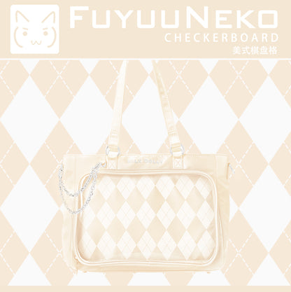【予約】浮遊猫 「チェック柄」痛バッグ 2wayトート サテン