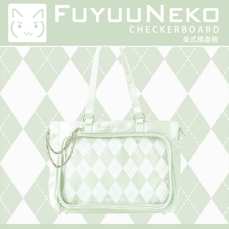 【予約】浮遊猫 「チェック柄」痛バッグ 2wayトート サテン