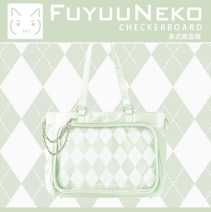 【予約】浮遊猫 「チェック柄」痛バッグ 2wayトート サテン