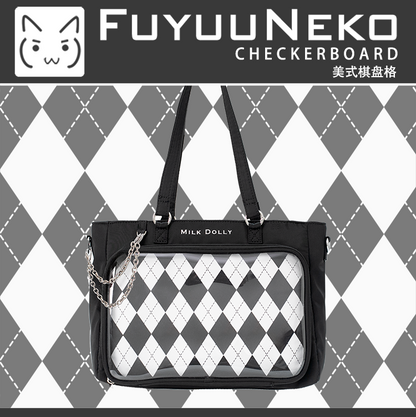 【予約】浮遊猫 「チェック柄」痛バッグ 2wayトート サテン