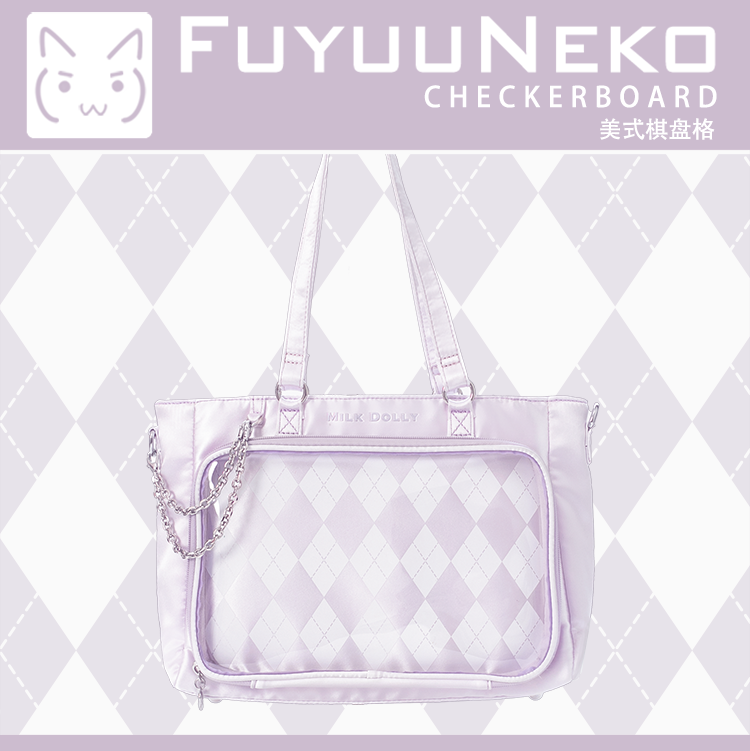 【予約】浮遊猫 「チェック柄」痛バッグ 2wayトート サテン