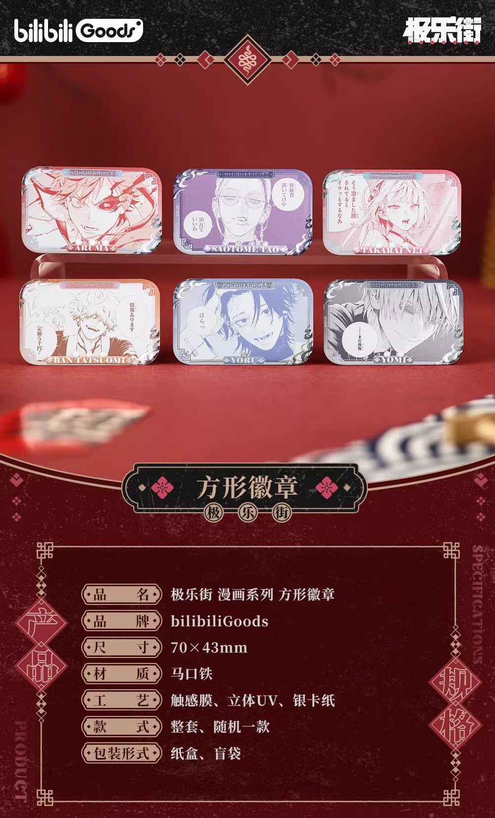 【予約】【通販開始】極楽街 bilibiliGoods 漫画シリーズ スクエア缶バッジ ブラインドパック