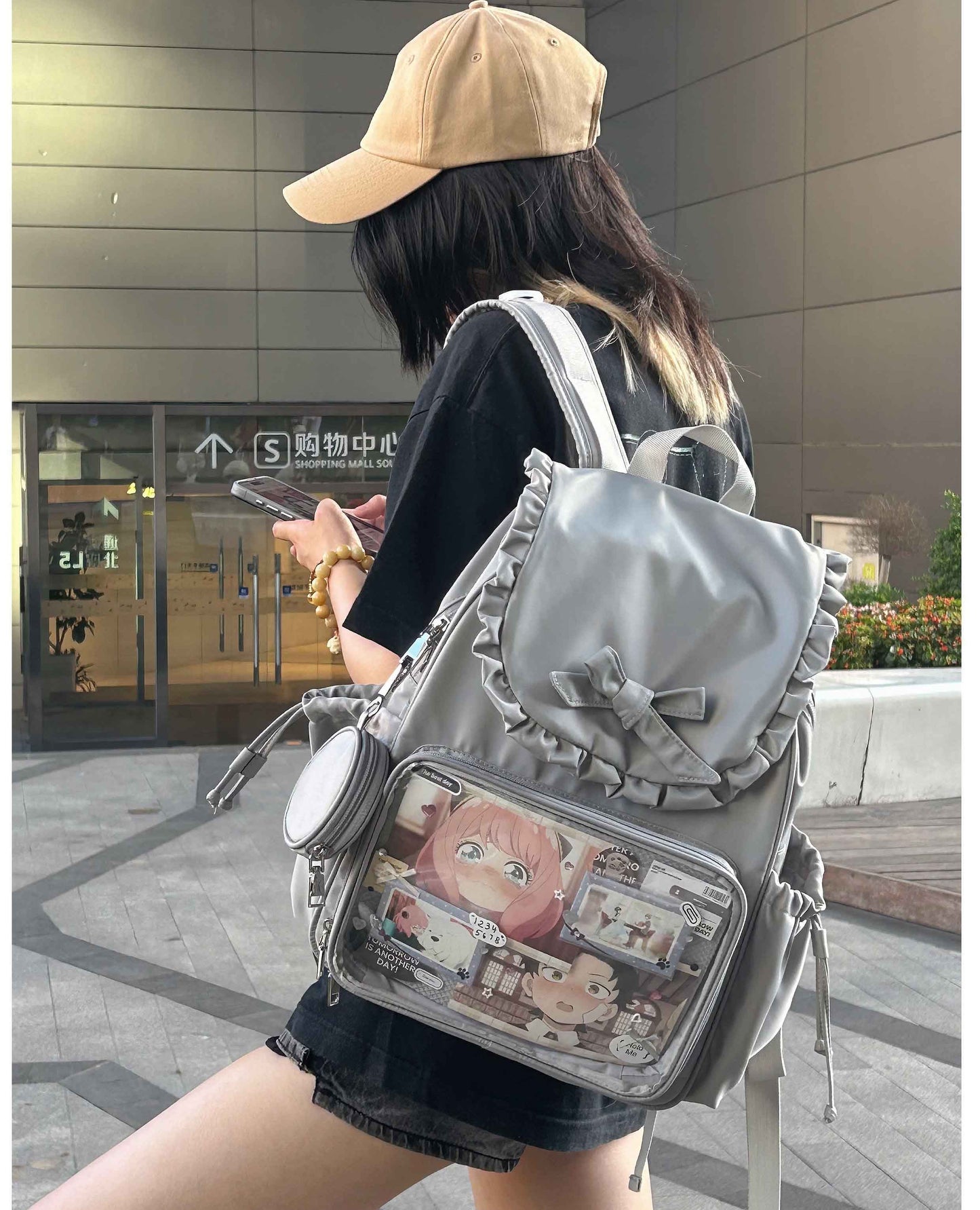 【予約】morning glory うさみみ 可愛い 大容量 リュック痛バッグ（缶バッジケース付き）