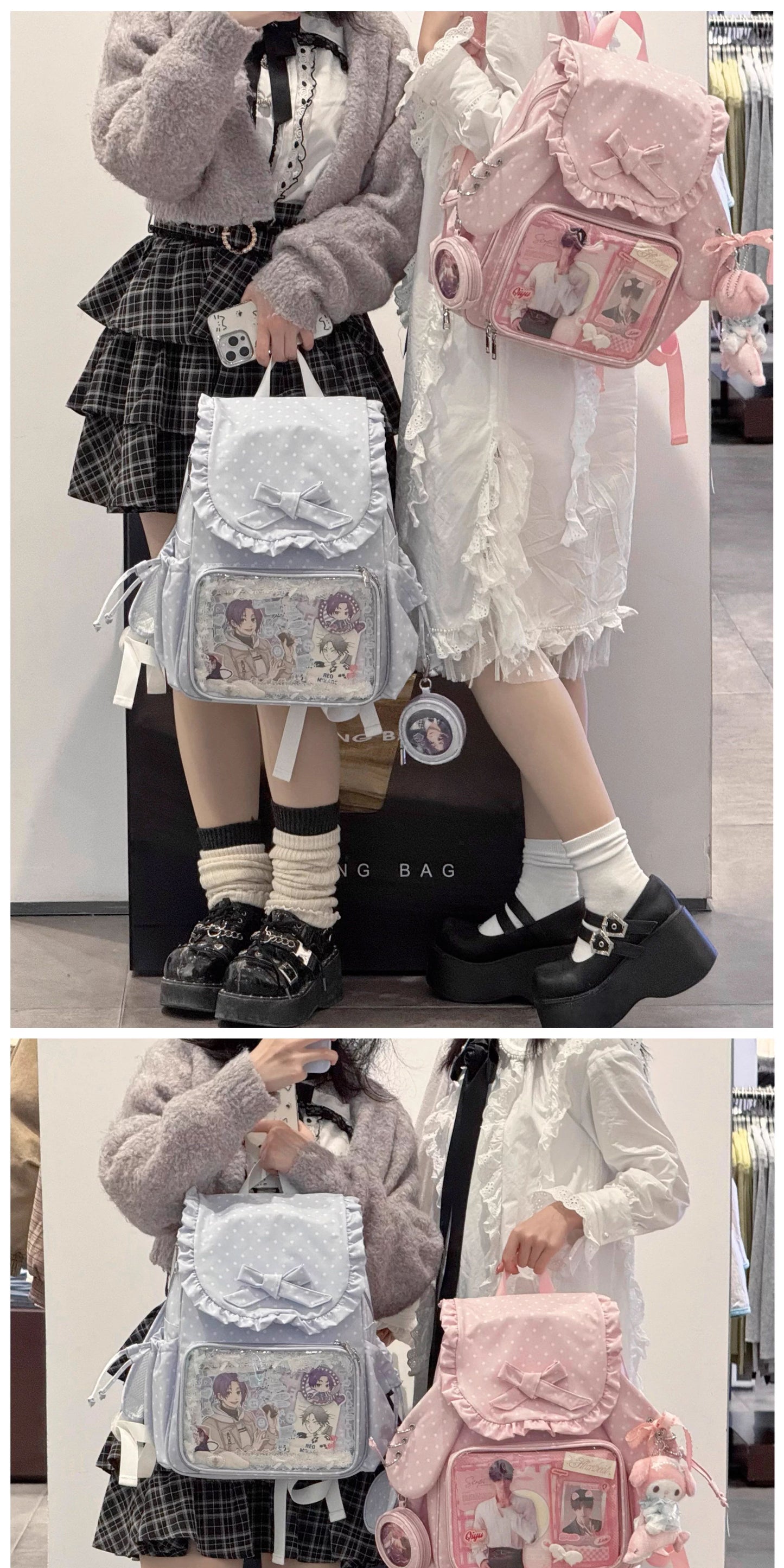 【予約】morning glory うさみみ 可愛い 大容量 リュック痛バッグ（缶バッジケース付き）