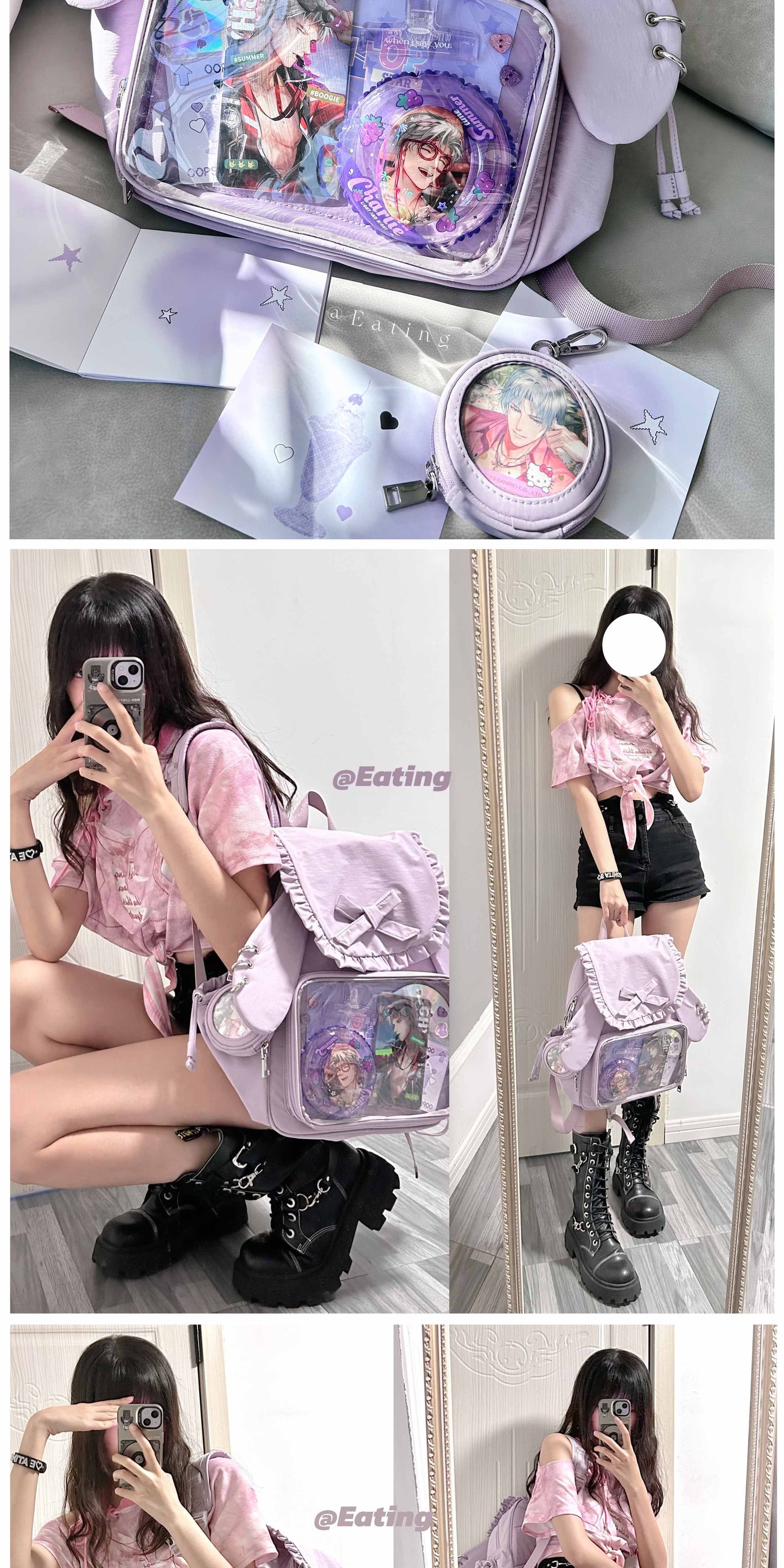 【予約】morning glory うさみみ 可愛い 大容量 リュック痛バッグ（缶バッジケース付き）