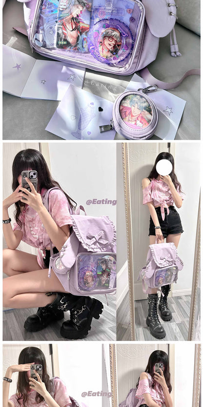 【予約】morning glory うさみみ 可愛い 大容量 リュック痛バッグ（缶バッジケース付き）