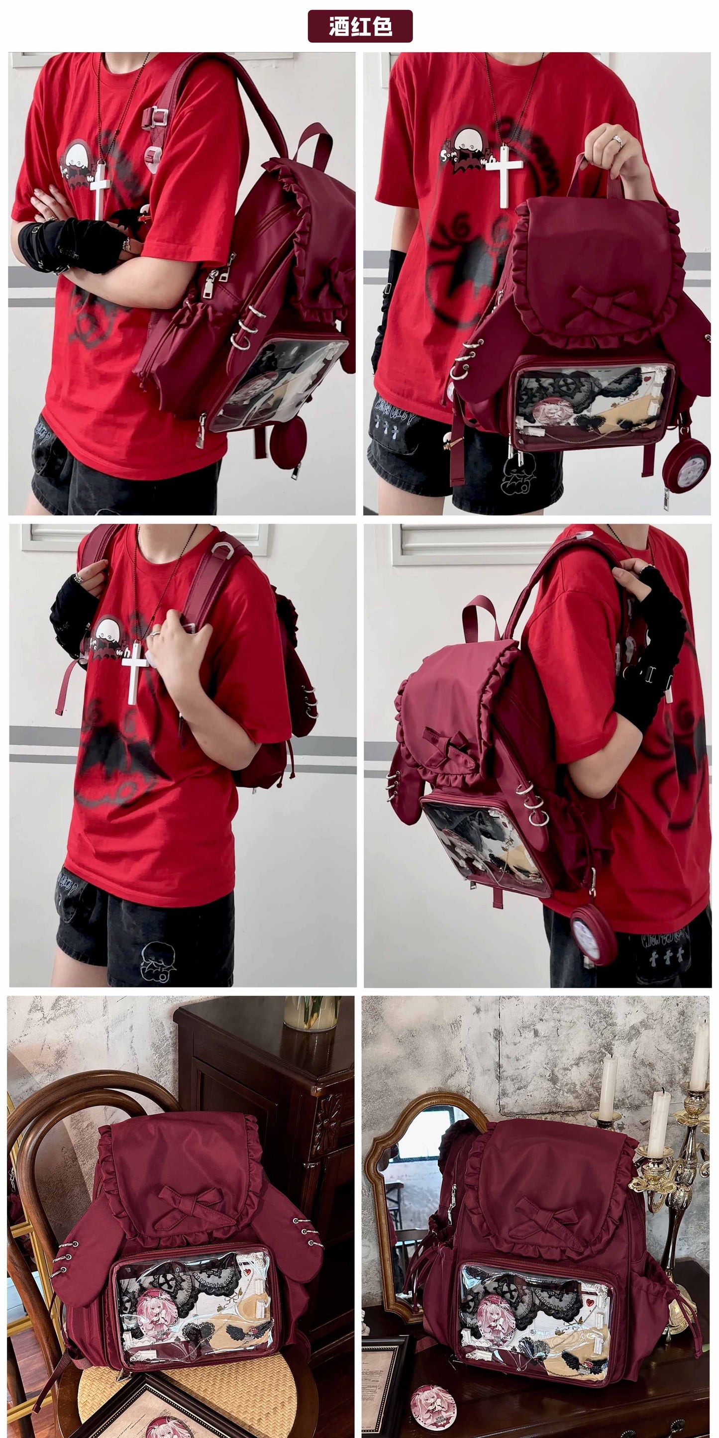 【予約】morning glory うさみみ 可愛い 大容量 リュック痛バッグ（缶バッジケース付き）