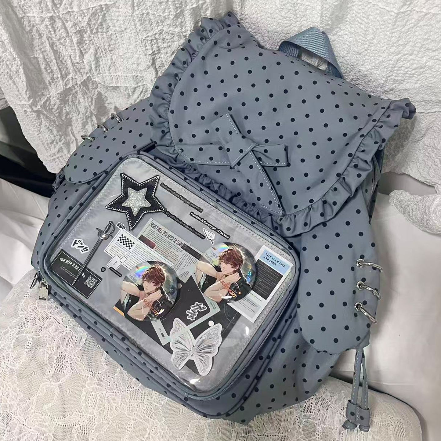 【予約】morning glory うさみみ 可愛い 大容量 リュック痛バッグ（缶バッジケース付き）