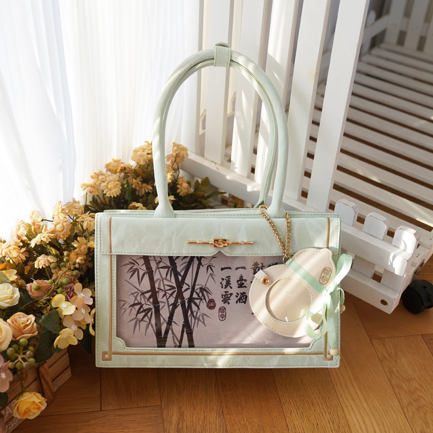 【予約】morning glory 雲闲 中華風 トート痛バッグ（缶バッジケース付き）