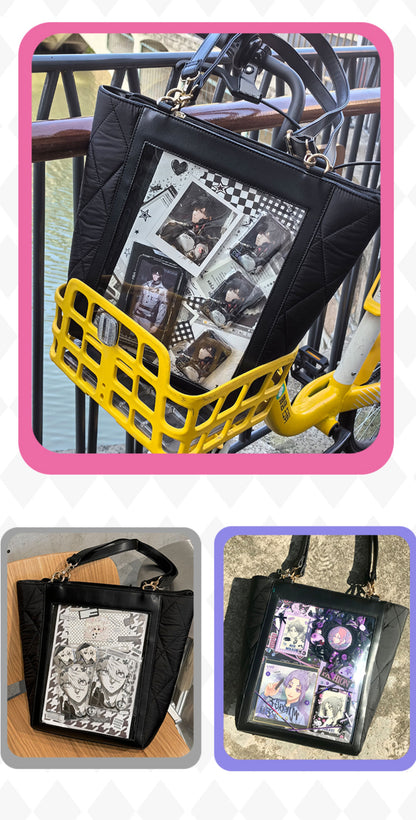 【予約】電波博物館 ダイヤ格子B 大容量トート痛バッグ A4ファイル縦向収納可