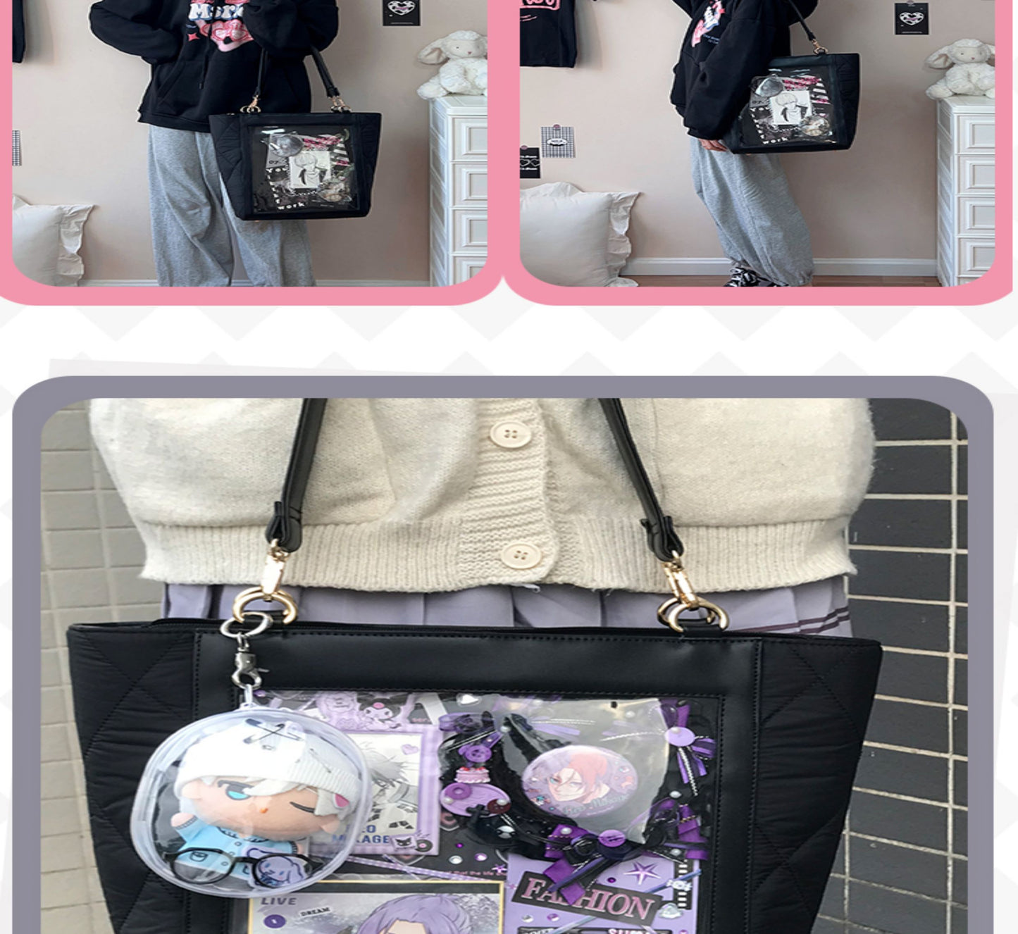 【予約】電波博物館 ダイヤ格子B 大容量トート痛バッグ A4ファイル縦向収納可