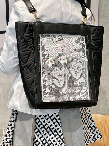 【予約】電波博物館 ダイヤ格子B 大容量トート痛バッグ A4ファイル縦向収納可