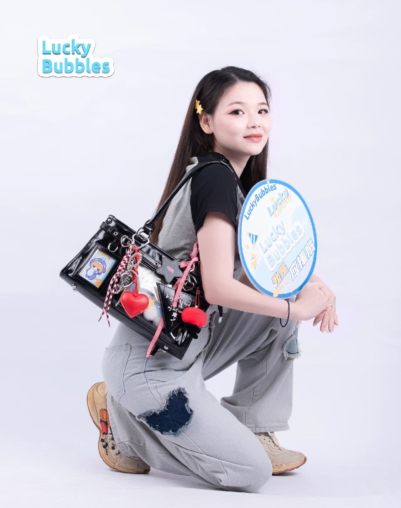 【予約】Lucky Bubbles 星野独玫 トート痛バッグ ぬいぐるみバッグ 缶バッジケース付き