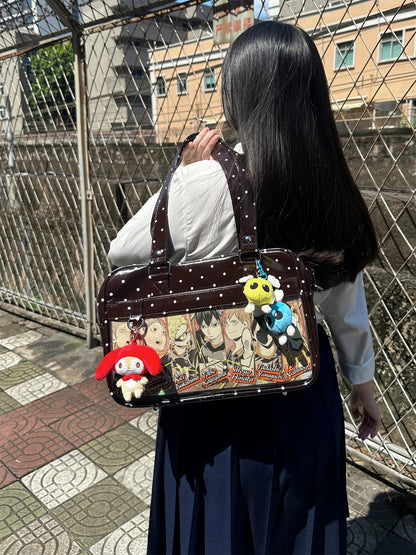 呜咚小舗オリジナル 痛バッグ ドット柄 デイリー 斜め掛け JK制服風 大容量 通勤用 「グレーバブル」