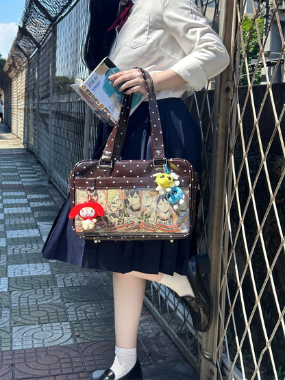呜咚小舗オリジナル 痛バッグ ドット柄 デイリー 斜め掛け JK制服風 大容量 通勤用 「グレーバブル」