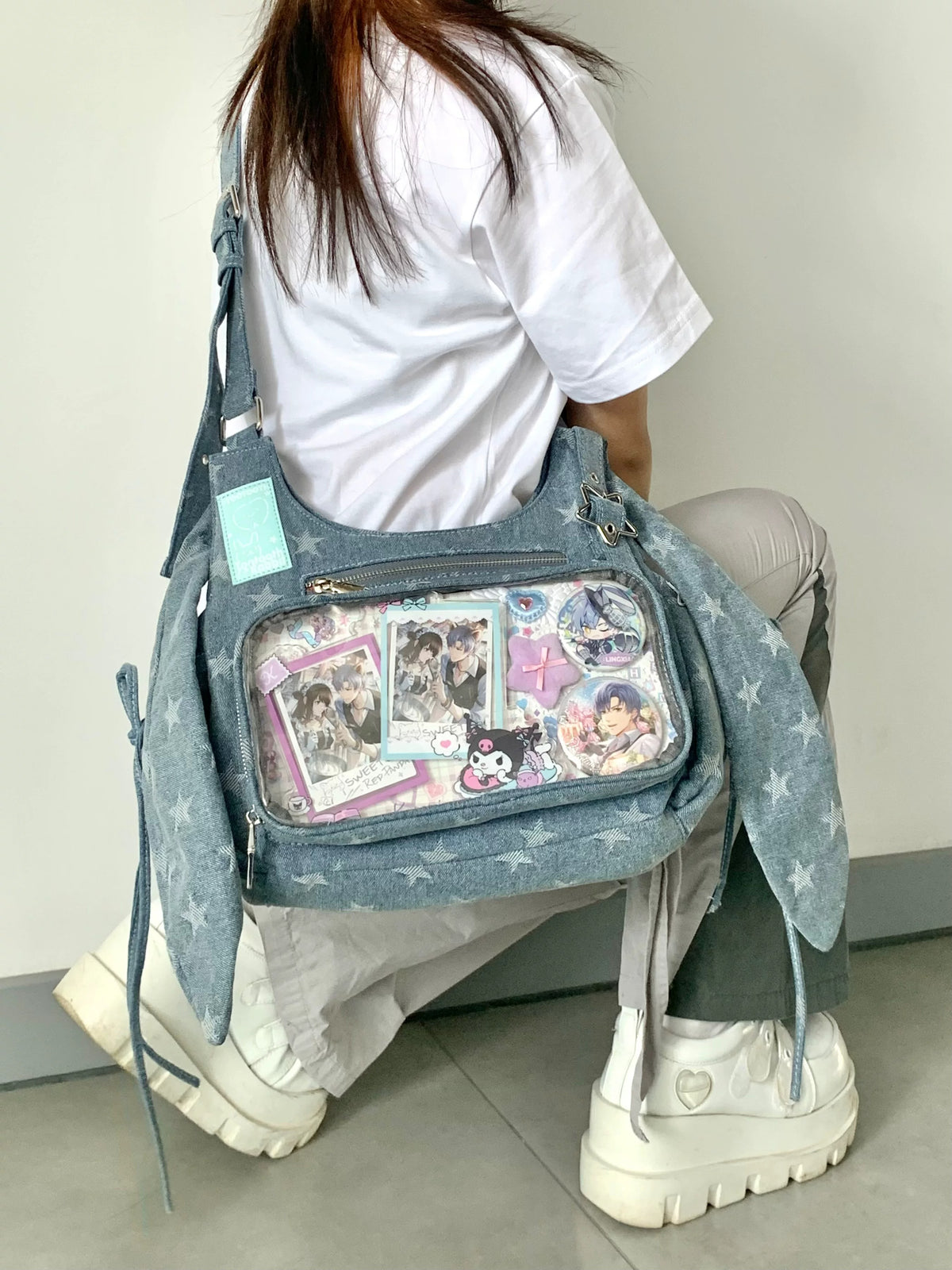 うさ耳痛バッグ 智歯自販機 ミニ痛バッグ 二次元 小容量 通勤・デイリー ショルダー・斜め掛け デニム