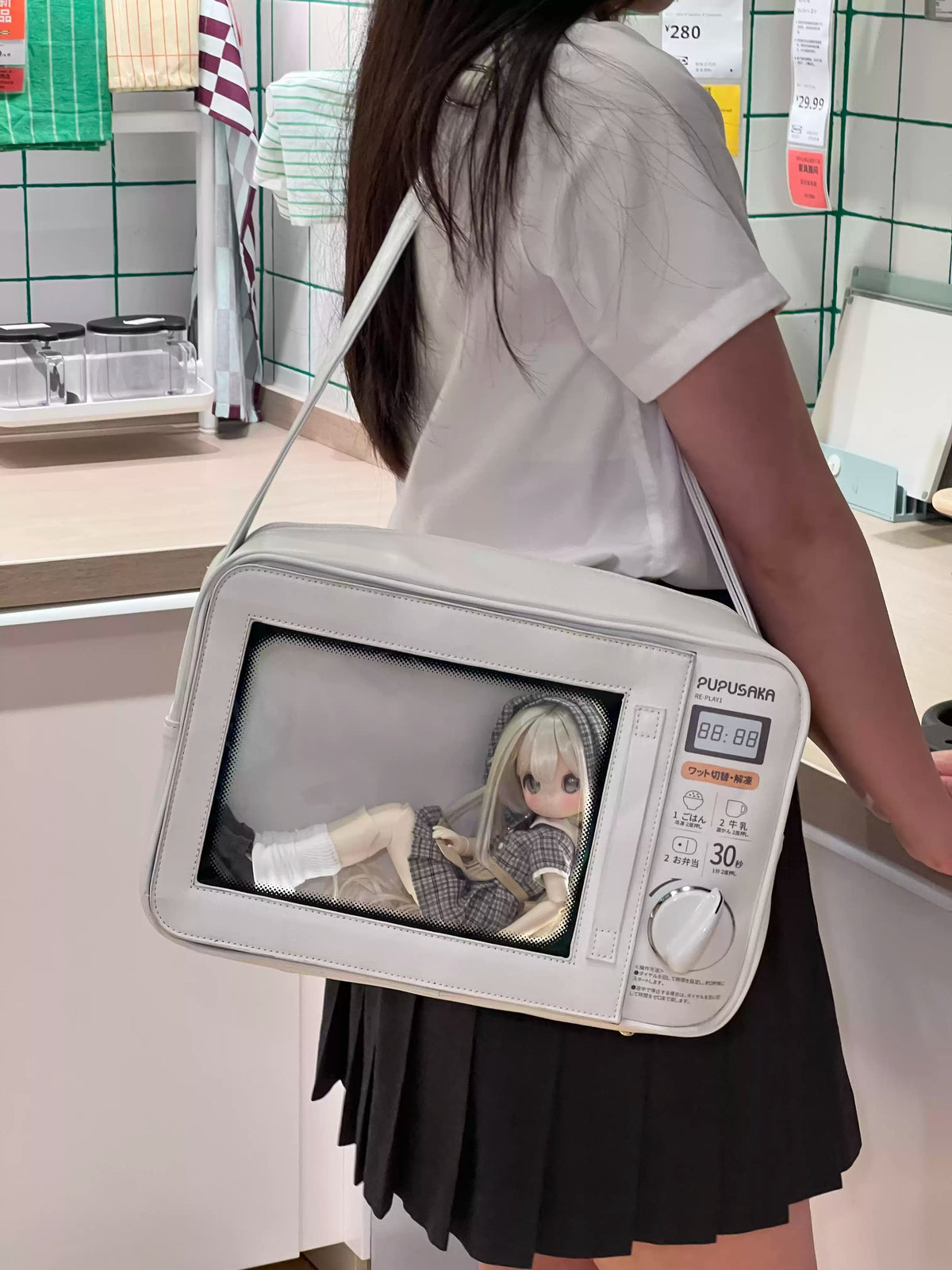 電子レンジ型ドールバッグ 10cm・15cm 3連・6BJD対応 ショルダー・斜め掛けバッグ ゲームグッズ