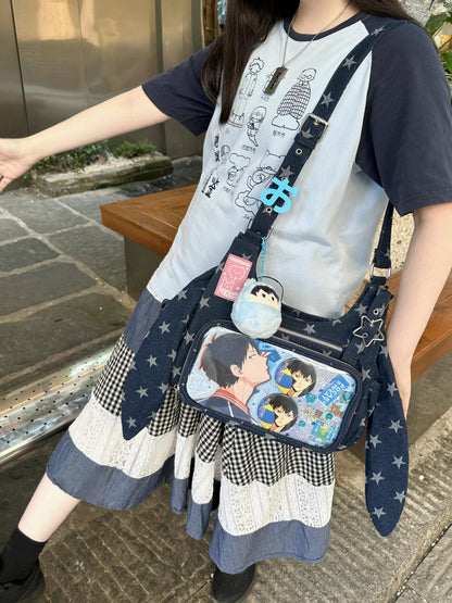 うさ耳痛バッグ 智歯自販機 ミニ痛バッグ 二次元 小容量 通勤・デイリー ショルダー・斜め掛け デニム
