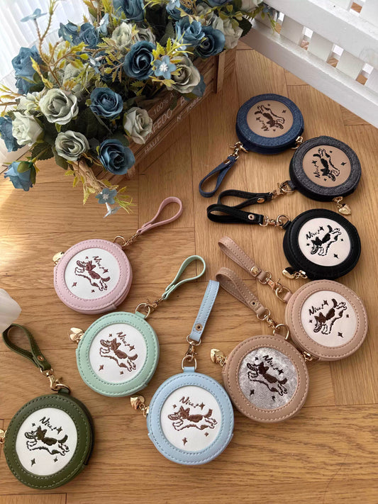 【予約】morning glory ワンちゃんフリスビー 刺繍 PU缶バッジケース 全10色